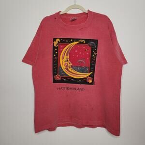 Vintage Distressed Worn Thrashed Nature Moon Dolphin Art 90s Large Anvil